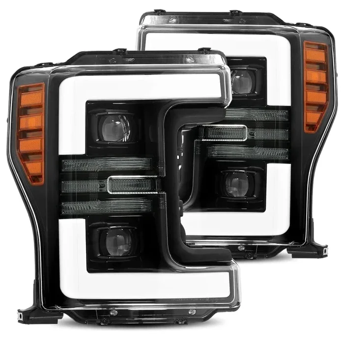 AlphaRex 17-19 Ford Super Duty PRO-Series Halogen Projector Headlights Jet Black