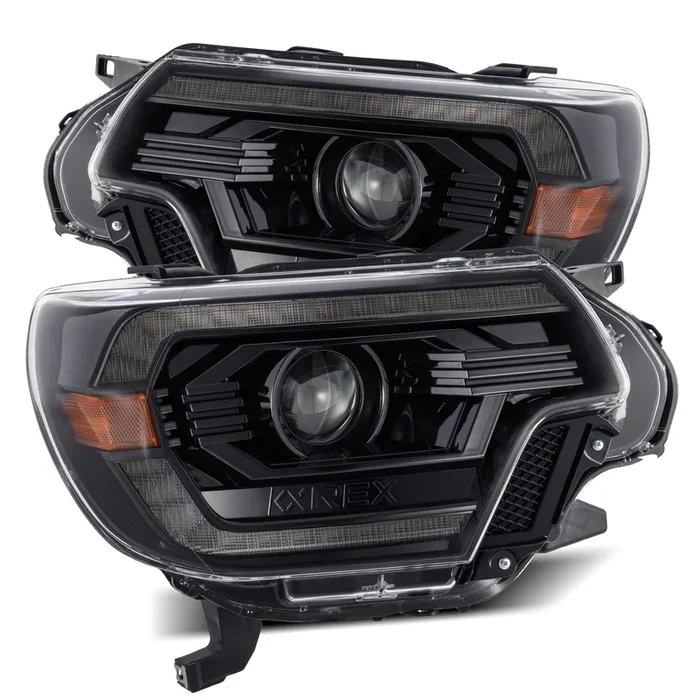 AlphaRex Dual LED Projector Headlights Toyota Tacoma (2012-2015) LUXX Series w/ Sequential Turn Signal – Alpha Black / Black