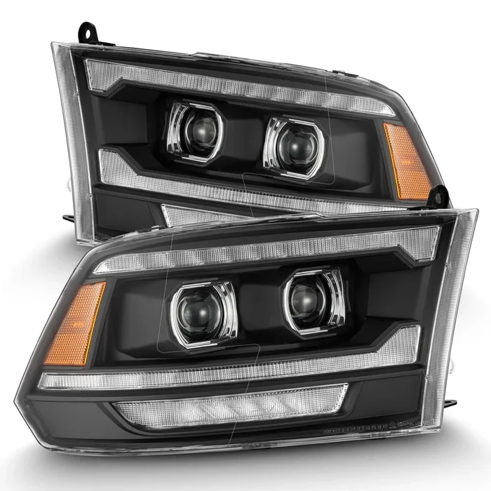 AlphaRex LED Projector Headlights Dodge Ram (09-18) [5th Gen Version LUXX Series – DRL Light Tube] Alpha-Black / Black / Chrome