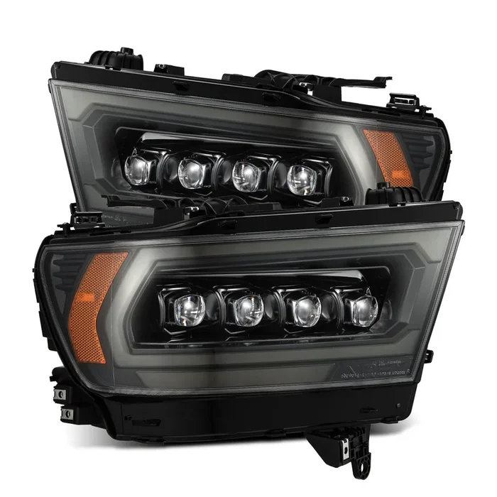 AlphaRex LED Projector Headlights Dodge Ram 1500 (19-23) [3D Ice-Cube LED – NOVA Series w/ DRL] Black or Jet Black
