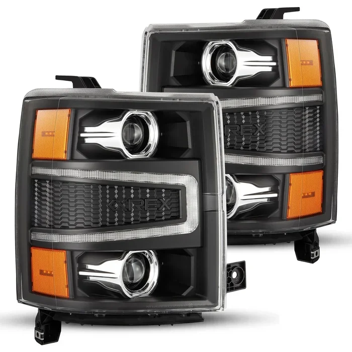 AlphaRex Projector Headlights Chevy Silverado (14-15) G2 Version Pro Series – Sequential – Alpha-Black / Black / Chrome