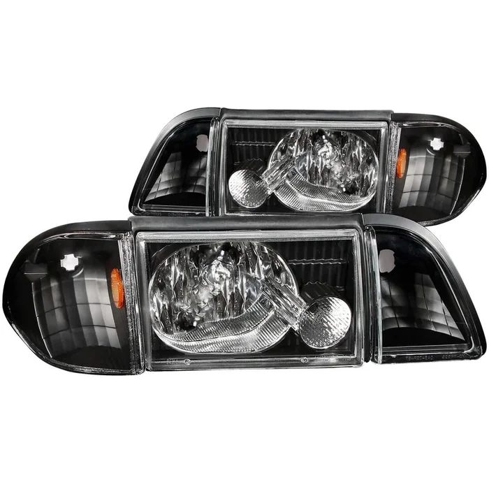 Anzo Crystal Headlights Ford Mustang (87-93) [w/ Corner & Parking Light – 3 PC] Black or Chrome