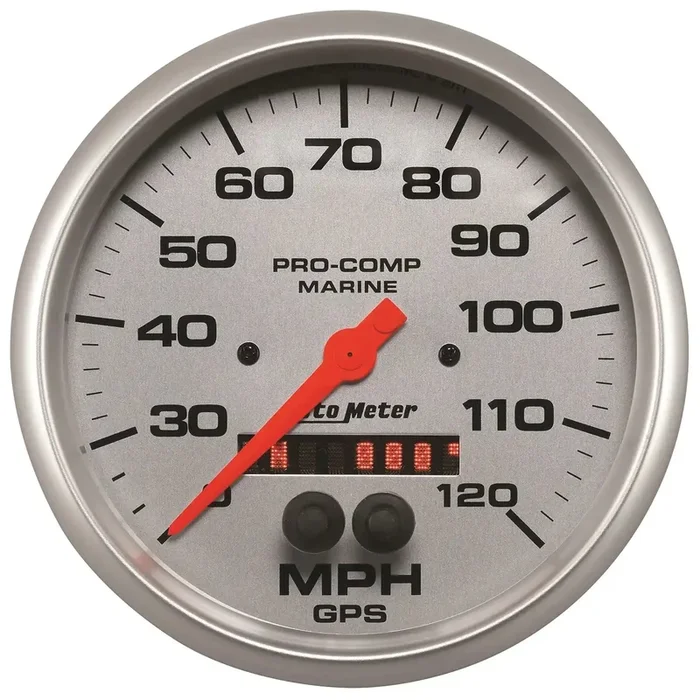 AutoMeter 200646-33 – GAUGE, SPEEDOMETER, 5″, 120MPH, GPS, MARINE SILVER