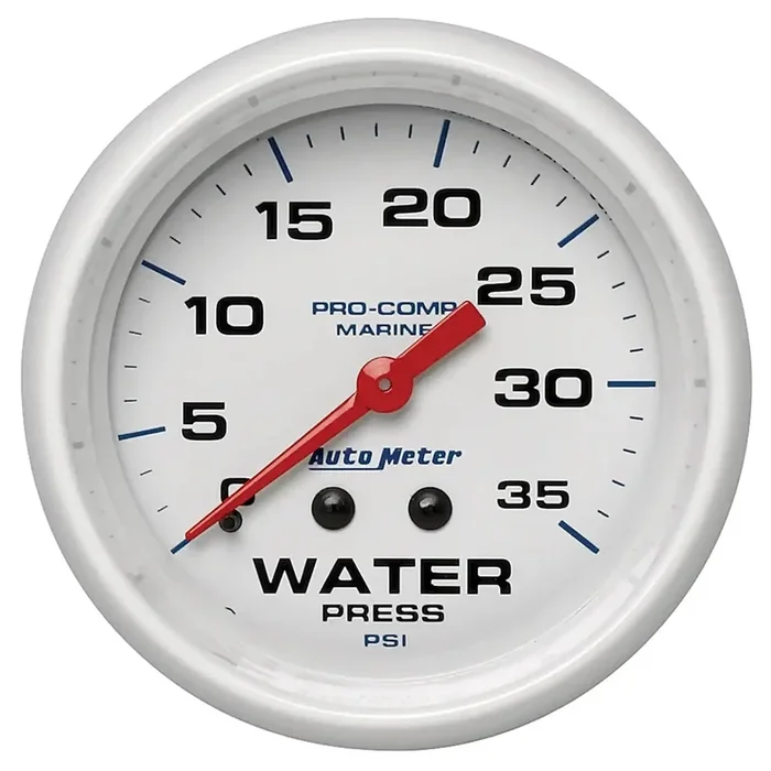 AutoMeter 200773 – GAUGE, WATER PRESS, 2 5/8 , 35PSI, MECHANICAL, MARINE WHITE