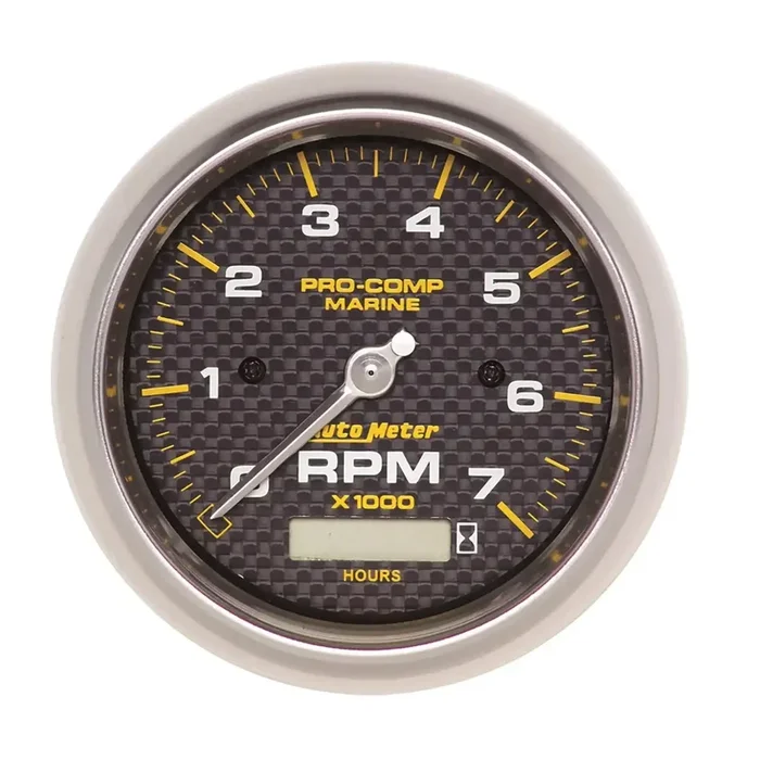 AutoMeter 200890-40 – GAUGE, TACHOMETER, 3 3/8 , 7K RPM, W/ HOURMETER, MARINE CARBON FIBER