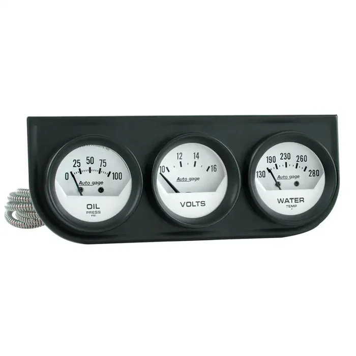AutoMeter 2324 – GAUGE CONSOLE, OILP/WTMP/VOLT, 2″, 100PSI/280?F/16V, WHT DIAL, BLK BZL, AG