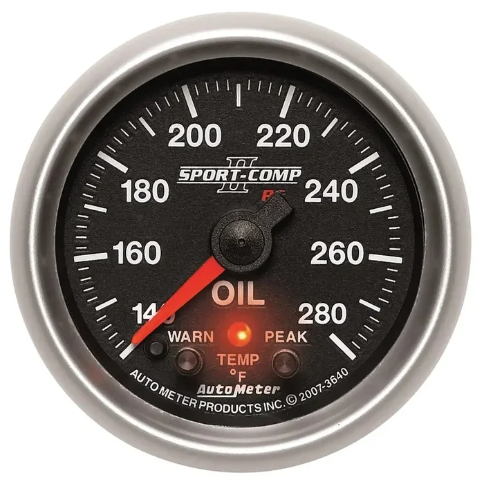 AutoMeter 3640 – GAUGE, OIL TEMP, 2 1/16″, 140-280?F, STEPPER MOTOR W/PEAK & WARN, SPORT-COMP II