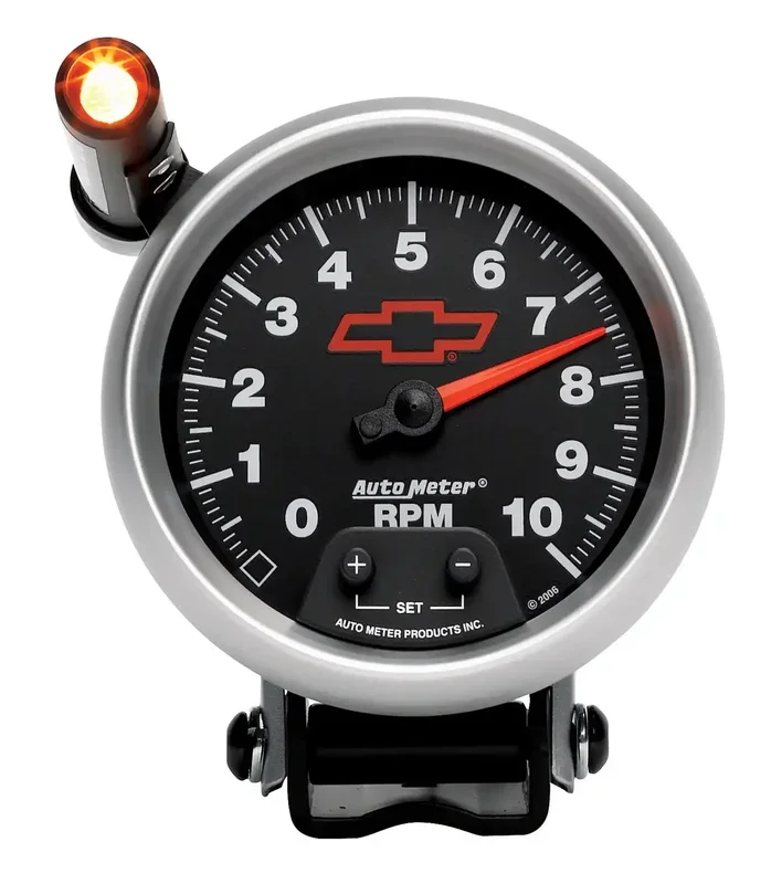 AutoMeter 3690-00406 – GAGE, TACH, 3 3/4″, 10K RPM, PED W/ EXT. QUICK-LITE, CHEVY RED BOWTIE, BLACK