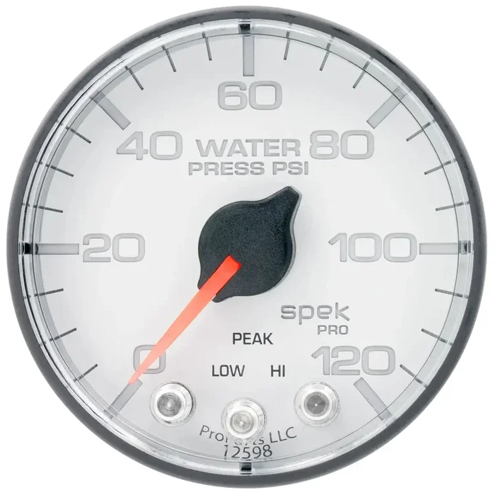 AutoMeter P345128 – GAUGE, WATER PRESS, 2 1/16″, 120PSI, STEPPER MOTOR W/PEAK & WARN, WHT/BLK, SPEK