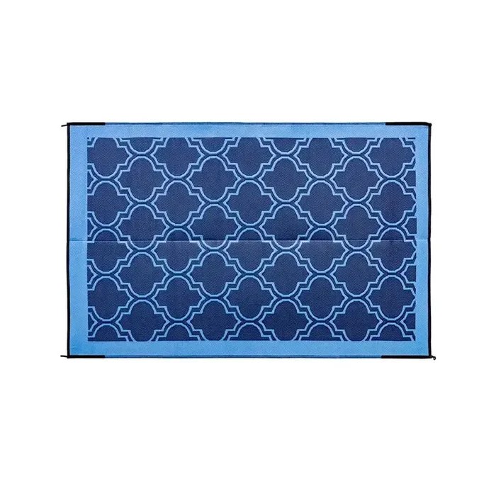 Camco 42876 Camco 42876 Patio Mat 9 Foot x 6 Blue/ Blue Lattice Design UV Resistant Material With Corner Loops