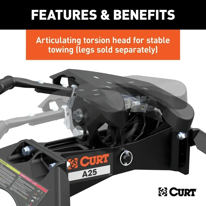 CURT 16580 A25 5th Wheel Hitch Head Only, Legs or Roller Required, 25,000 lbs