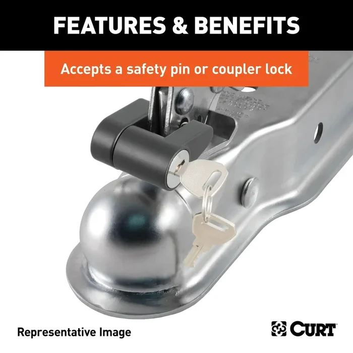 CURT 25100 – 2in. Straight-Tongue Coupler with Posi-Lock (3in. Channel 5000 lbs Zinc)