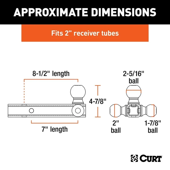 CURT 45001 Multi-Ball Mount (2 Hollow Shank, 1-7/8″, 2 & 2-5/16 Chrome Balls)