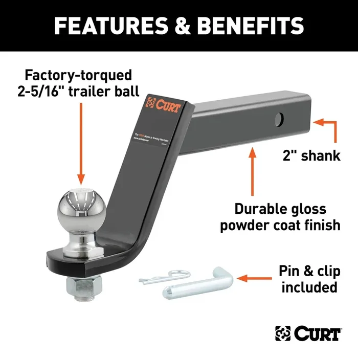CURT 45065 Loaded Ball Mount with 2-5/16 (2 Shank, 7,500 lbs., 6 Drop)