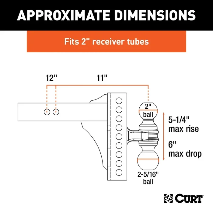 CURT 45900 Adjustable Channel Mount with Dual Ball (2 Shank, 14,000 lbs., 6 Drop)