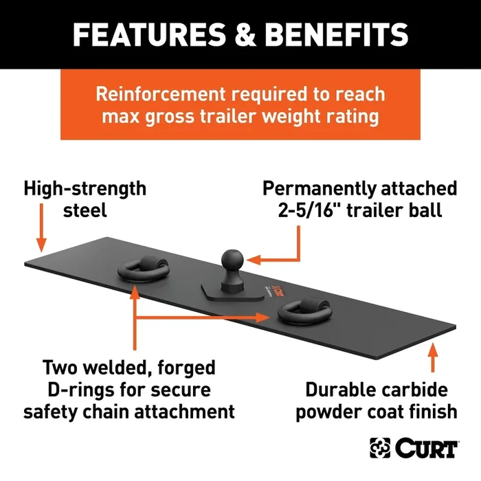 CURT 65500 – Over-Bed Flat Plate Gooseneck Hitch 30000 lbs 2-5/16-Inch Ball