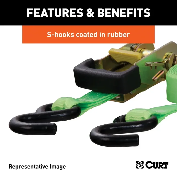 CURT 83015 – 15ft. Dark Green Cargo Straps with S-Hooks (300 lbs 2-Pack)
