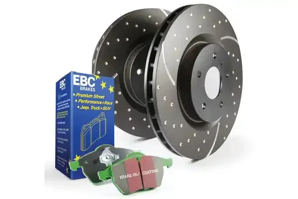 EBC Brakes S3KF1184 GD sport rotors, wide slots for cooling to reduce temps preventing brake fade.