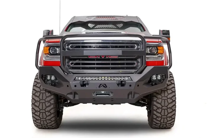 Fab Fours GM15-X2850-1 – Matrix Front Bumper 2 Stage Black Powder Coat Full Grill Guard