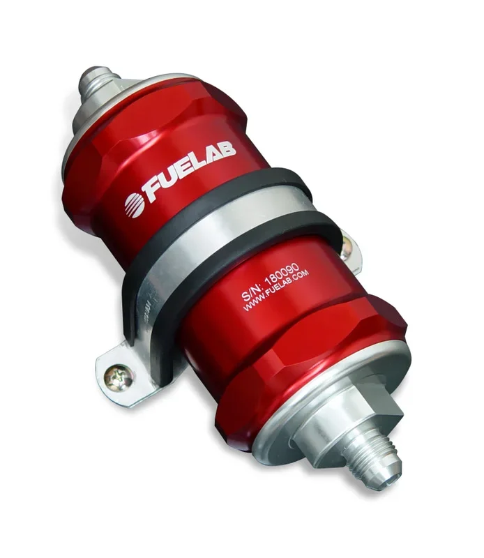 Fuelab 818 In-Line Fuel Filter Standard -6AN In/Out 100 Micron Stainless – Red