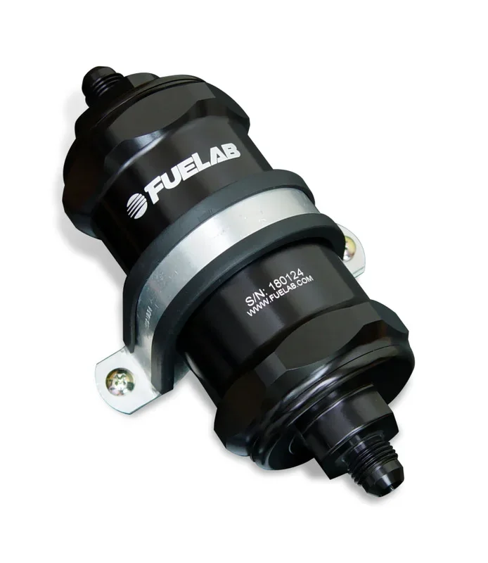 Fuelab 848 In-Line Fuel Filter Standard -6AN In/Out 6 Micron Fiberglass w/Check Valve – Black