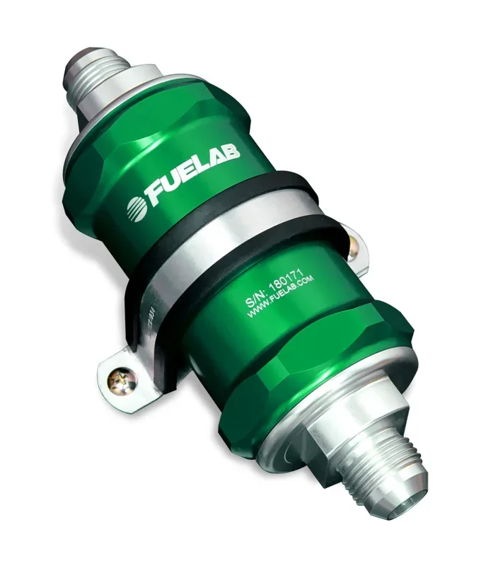 Fuelab 848 In-Line Fuel Filter Standard -6AN In/Out 6 Micron Fiberglass w/Check Valve – Green