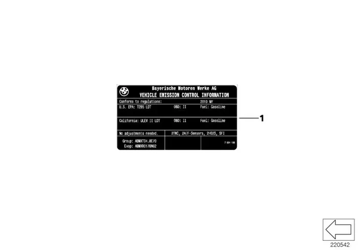 Genuine BMW 71227612780 Label “Exhaust Emission” MJ11 (Inc. 535i, Hybrid 5 & 535iX)