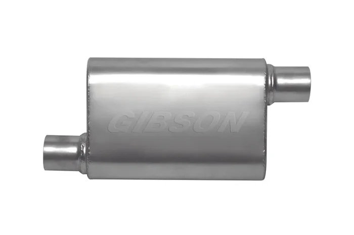 Gibson CFT Superflow Offset/Offset Oval Muffler – 4x9x13in/2.5in Inlet/2.5in Outlet – Stainless