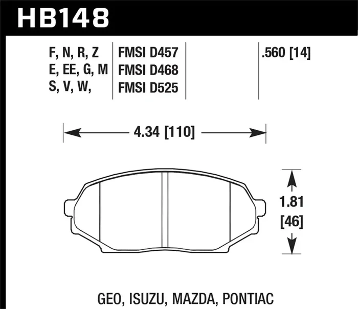 Hawk Performance HB148F.560 HPS Disc Brake Pad 0.560 Thickness
