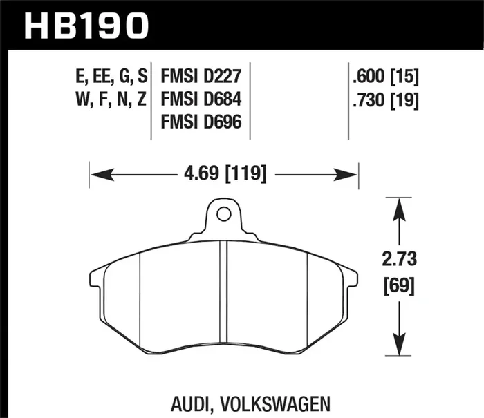 Hawk Performance HB190N.600 HP Plus Disc Brake Pad 0.600 Thickness