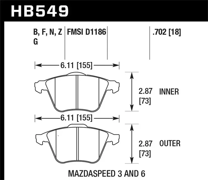 Hawk Performance HB549N.702 HP Plus Disc Brake Pad 0.702 Thickness