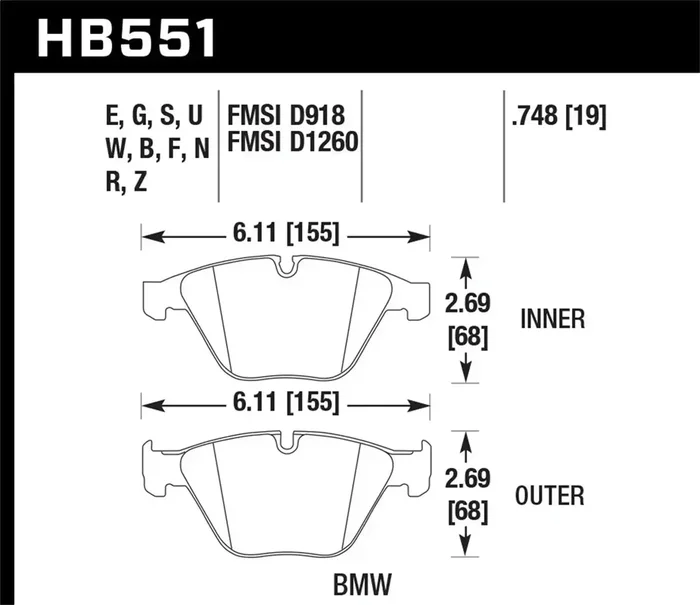 Hawk Performance HB551Z.748 Ceramic Disc Brake Pad 0.748 Thickness