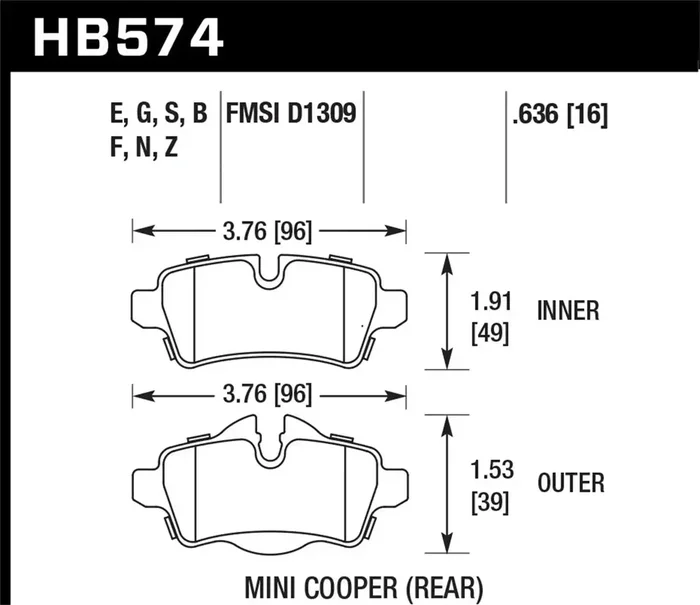 Hawk Performance HB574Z.636 Ceramic Disc Brake Pad 0.636 Thickness
