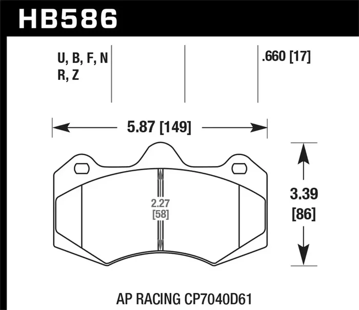 Hawk Performance HB586U.660 DTC-70 Disc Brake Pad 0.660 Thickness Fits AP Racing w/CP7040 Caliper