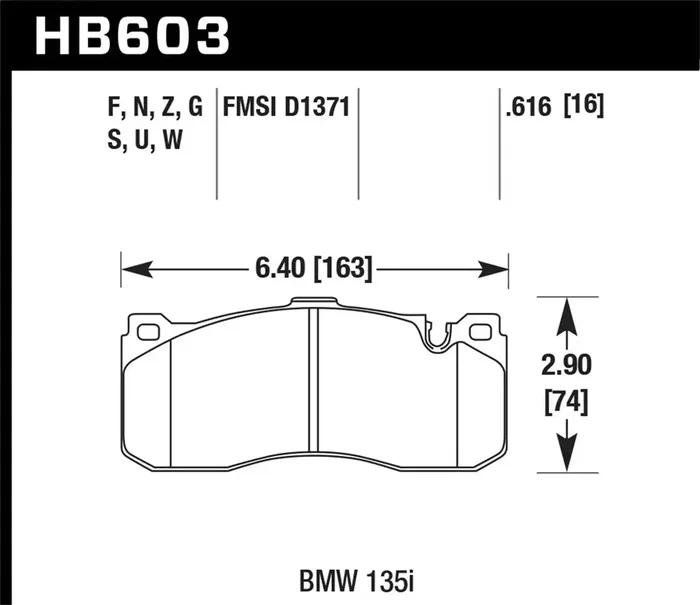Hawk Performance HB603F.616 HPS Disc Brake Pad 0.616 Thickness