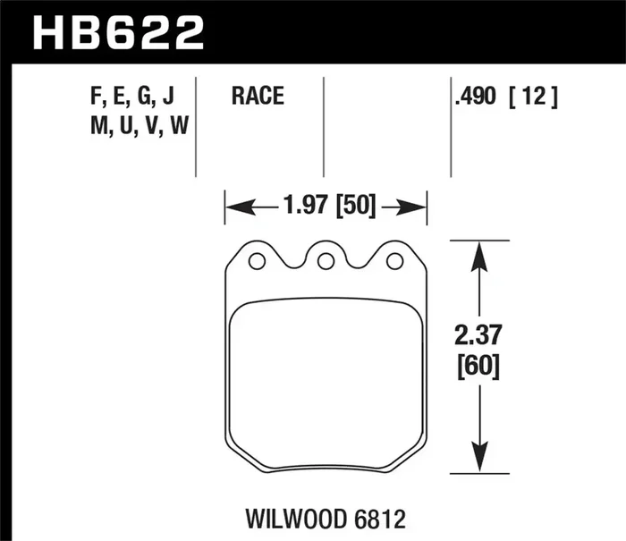 Hawk Performance HB622M.490 Black Disc Brake Pad 0.490 Thickness Fits Wilwood DLS