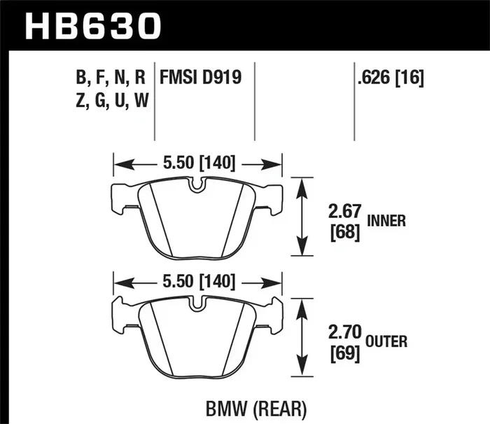 Hawk Performance HB630Q.626 DTC-80 Disc Brake Pad 0.626 Thickness