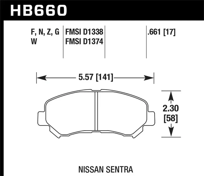 Hawk Performance HB660G.661 DTC-60 Disc Brake Pad 0.661 Thickness