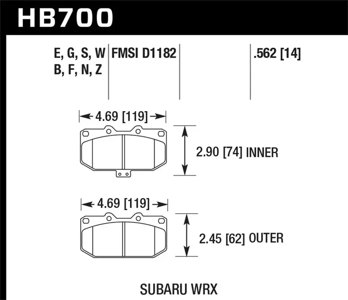 Hawk Performance HB700D.562 ER-1 Disc Brake Pad 0.562 Thickness Fits Wilwood SL AP Racing Outlaw