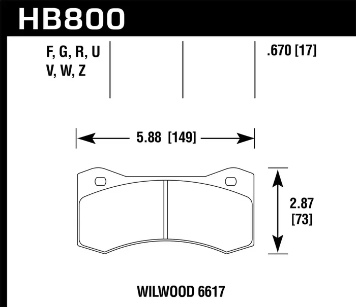 Hawk Performance HB800U.670 DTC-70 Disc Brake Pad 0.670 Thickness Fits Willwood 6617