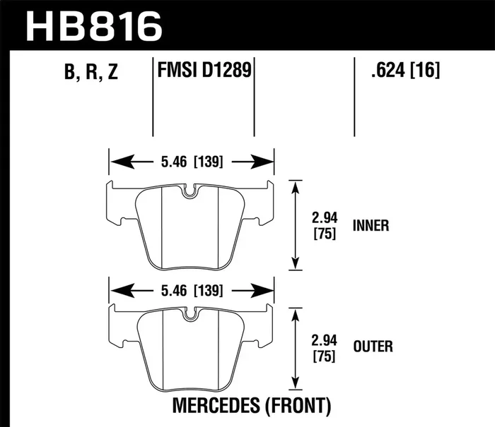 Hawk Performance HB816B.624 HPS 5.0 Disc Brake Pad 0.624 Thickness