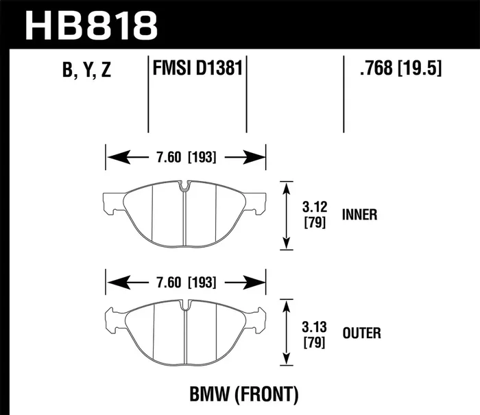 Hawk Performance HB818Y.768 LTS Disc Brake Pad 0.768 Thickness