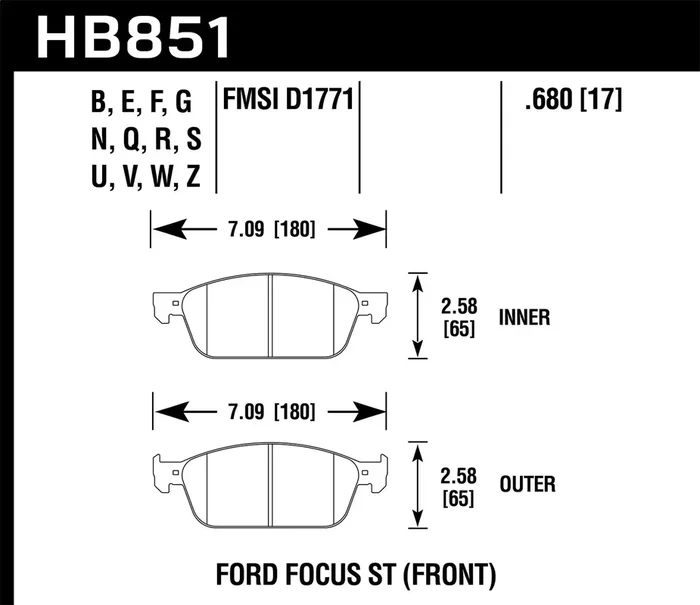Hawk Performance HB851Z.680 Ceramic Disc Brake Pad 0.680 Thickness