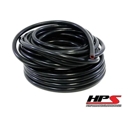 HPS 3/8 ” ID Black high temp reinforced silicone heater hose, Max Working Pressure 80 psi, Max Temperature Rating: 350F, Bend Radius: 1-1/2 “