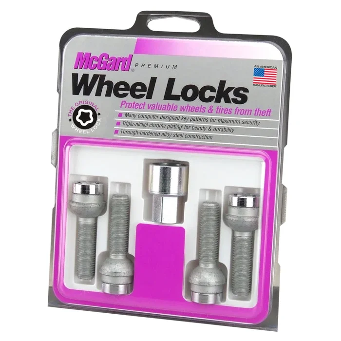 McGard Wheel Lock Bolt Set – 4pk. (Radius Seat) M12X1.5 / 17mm Hex / 23.3mm Shank Length – Chrome