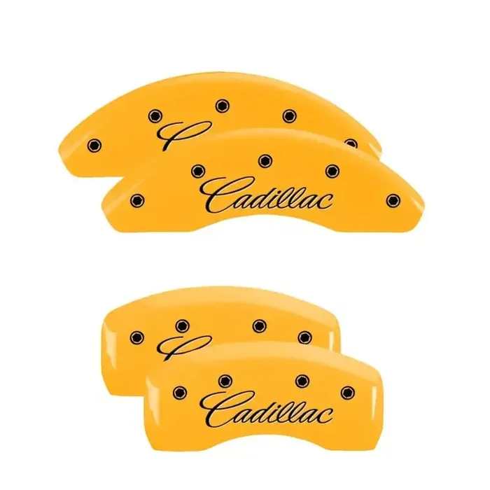 MGP 4 Caliper Covers Engraved F & R Cursive/Cadillac Yellow Finish Black Char 2004 Cadillac CTS
