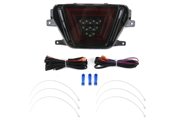 OLM Rear Brake / Fog / Reverse Light Toyota Supra (20-23) [V1 F1 Style] Smoke Lens/ Gloss Black Base / Red Bar
