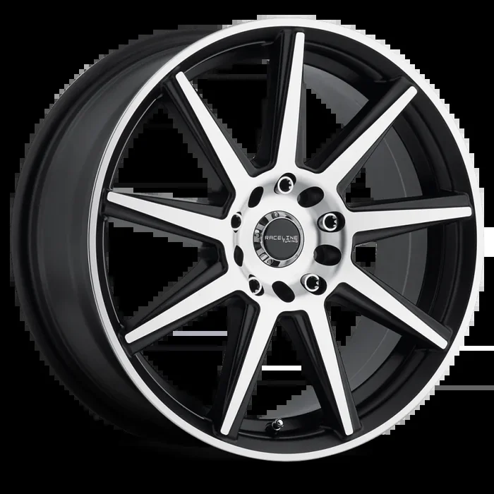 Raceline 144M Storm 18×7.5in / 5×100/5×114.3 BP / 42mm Offset / 72.62mm Bore- Black & Machined Wheel