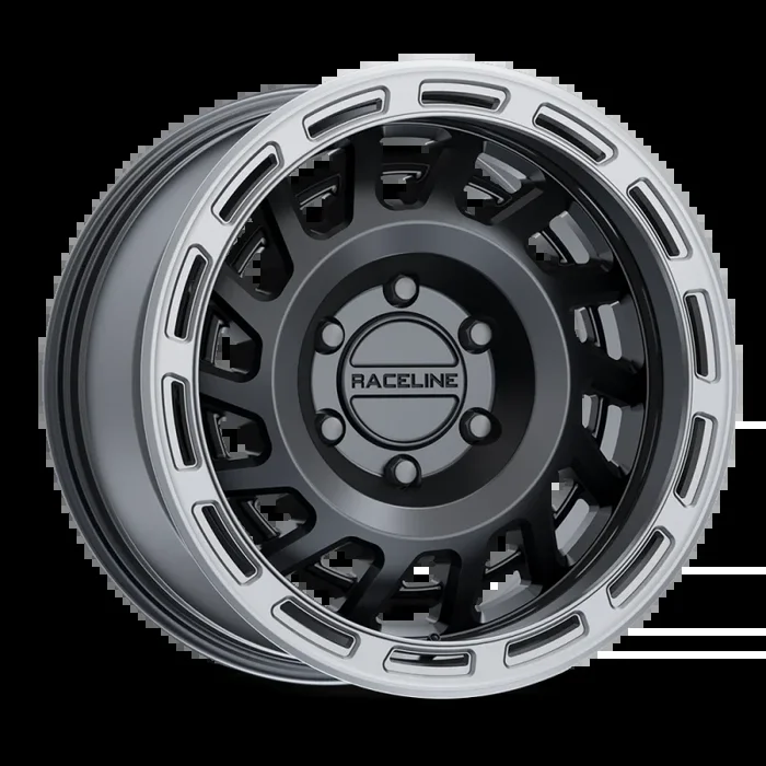 Raceline 957BS Halo 17×8.5in / 5×150 BP / 0mm Offset / 110.3mm Bore – Black & Silver Lip Wheel