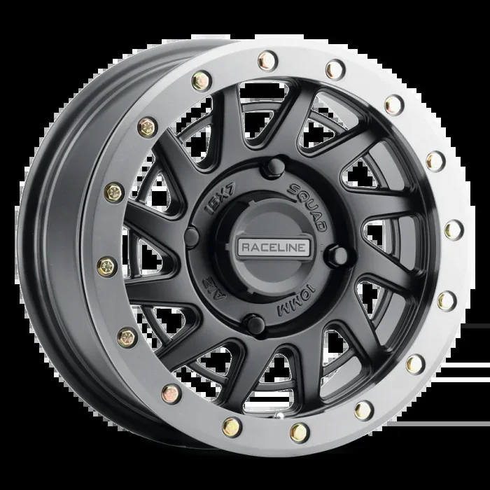 Raceline A12BG Squad 15x7in/4×137 BP/10mm Offset/110.18mm Bore – BLK & Gunmetal Ring Beadlock Wheel